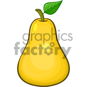 300x300 Royalty Free Rf Clipart Illustration Yellow Pear Fruit With Green - Leaf Cartoon Drawing