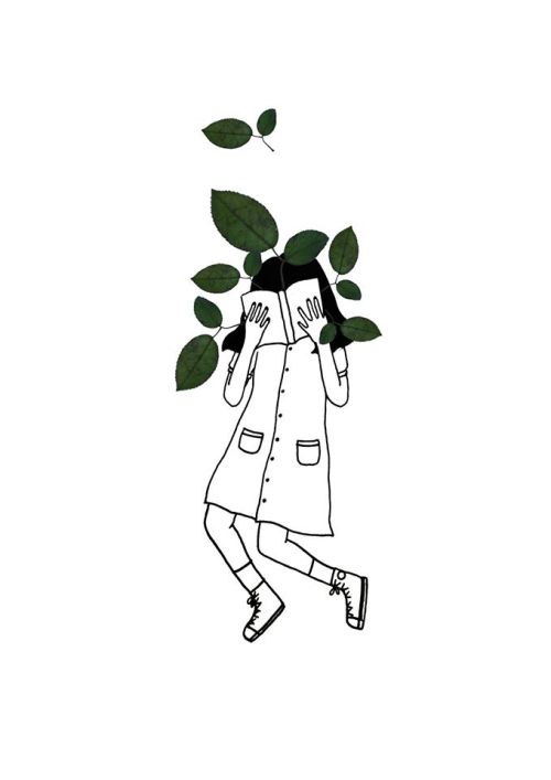 500x707 Drawing Illustration Art Green Artist Reading Read Leaves Leaf - Leaf Drawing Tumblr