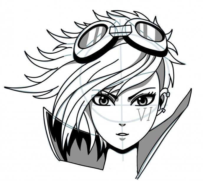 688x614 how to draw manga vi enforcer from league of legends step - League Drawing