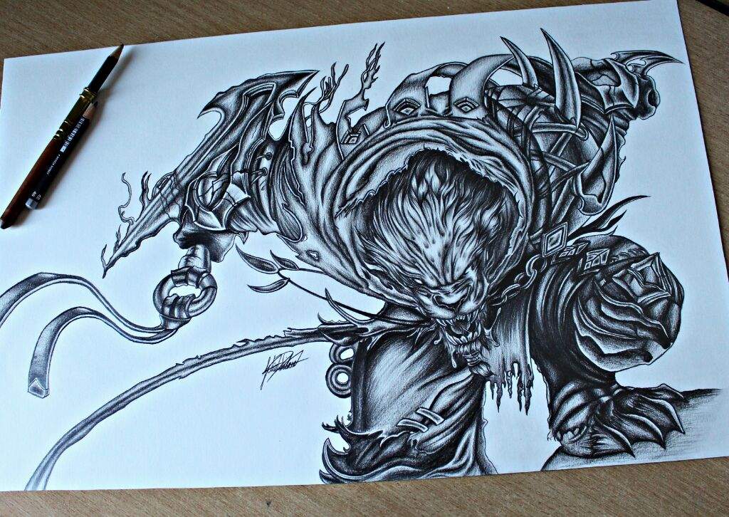 1024x726 full pencil drawing night hunter rengar league of legends - League Drawing