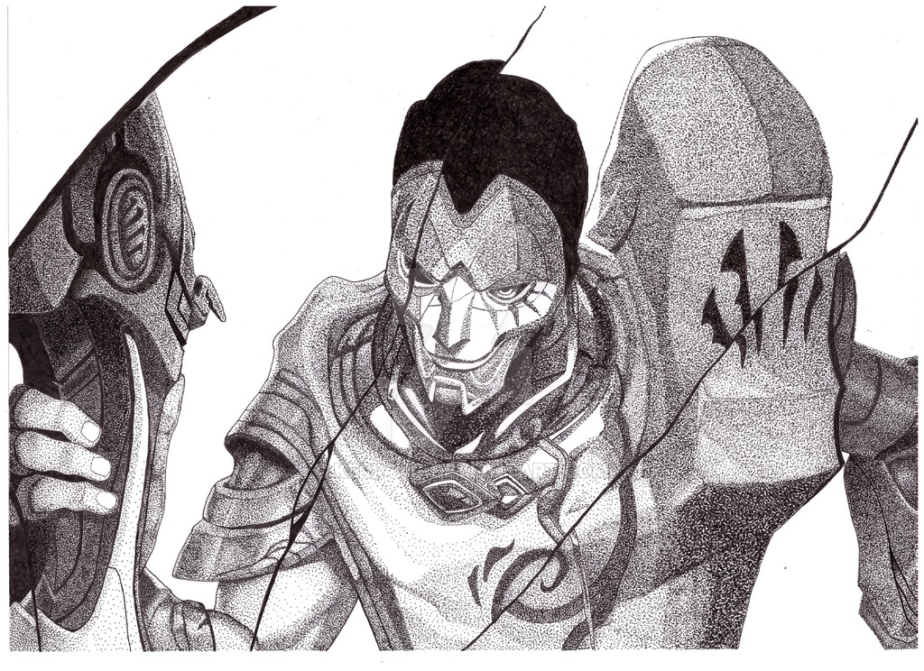 1024x744 League Of Legends Jhin Dotwork Drawing - League Of Legends Drawing