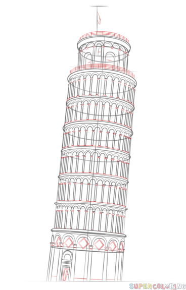 368x575 How To Draw The Leaning Tower Of Pisa Step - Leaning Tower Of Pisa Drawing