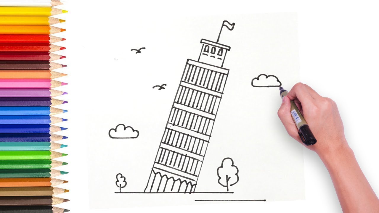 1280x720 Learn How To Draw Tower Of Pisa Step - Leaning Tower Of Pisa Drawing