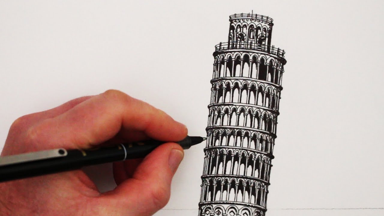 1280x720 How To Draw Famous Buildings The Leaning Tower Of Pisa - Leaning Tower Of Pisa Drawing