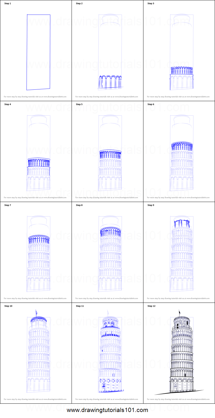 751x1463 How To Draw Leaning Tower Of Pisa Printable Step - Leaning Tower Of Pisa Drawing