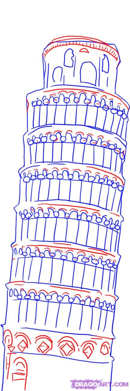 432x1296 How To Draw The Leaning Tower Of Pisa, Step - Leaning Tower Of Pisa Pencil Drawing