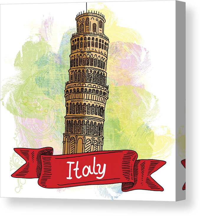 678x731 Leaning Tower Of Pisa, Italy, Drawing Canvas Print Canvas Art - Leaning Tower Of Pisa Pencil Drawing