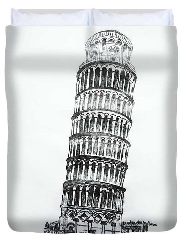 645x853 Leaning Tower Of Pisa Graphite Pencil Sketch Duvet Cover For Sale - Leaning Tower Of Pisa Pencil Drawing
