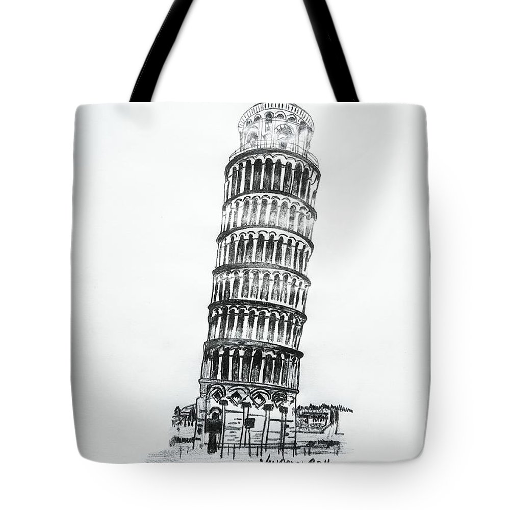 1000x1000 Leaning Tower Of Pisa Graphite Pencil Sketch Tote Bag For Sale - Leaning Tower Of Pisa Pencil Drawing