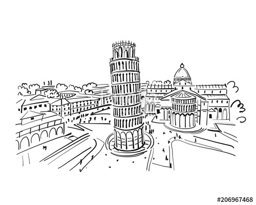 500x400 Leaning Tower Of Pisa, Italy Sketch For Your Design Stock Image - Leaning Tower Of Pisa Pencil Drawing