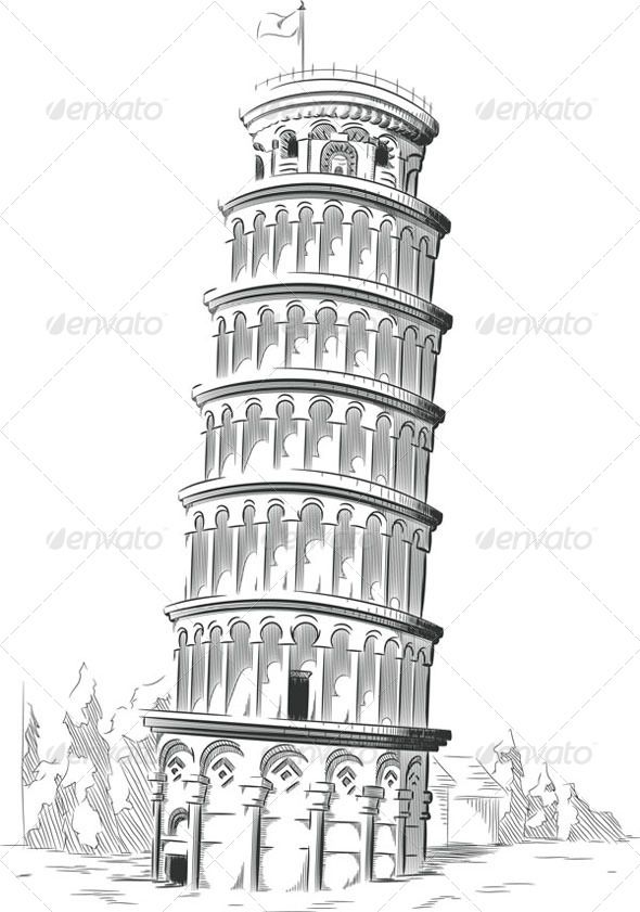 590x841 Sketch Of Leaning Tower Of Pisa - Leaning Tower Of Pisa Pencil Drawing