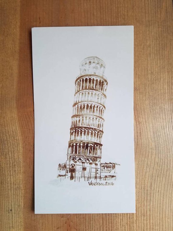 570x760 Vintage Look Famous Italy Leaning Tower Of Pisa Etsy - Leaning Tower Of Pisa Pencil Drawing