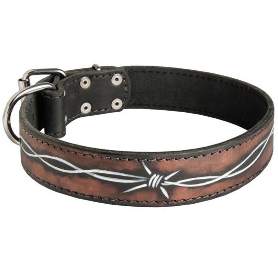 550x550 handpainted leather dog collar with barbed wire drawing - Leather Drawing