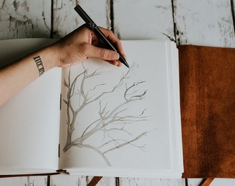 340x270 leather sketchbook etsy - Leather Drawing