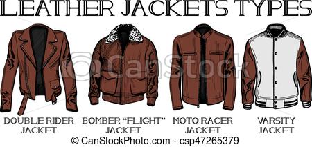 450x213 leather jackets types set vector illustration set of leather - Leather Jacket Drawing