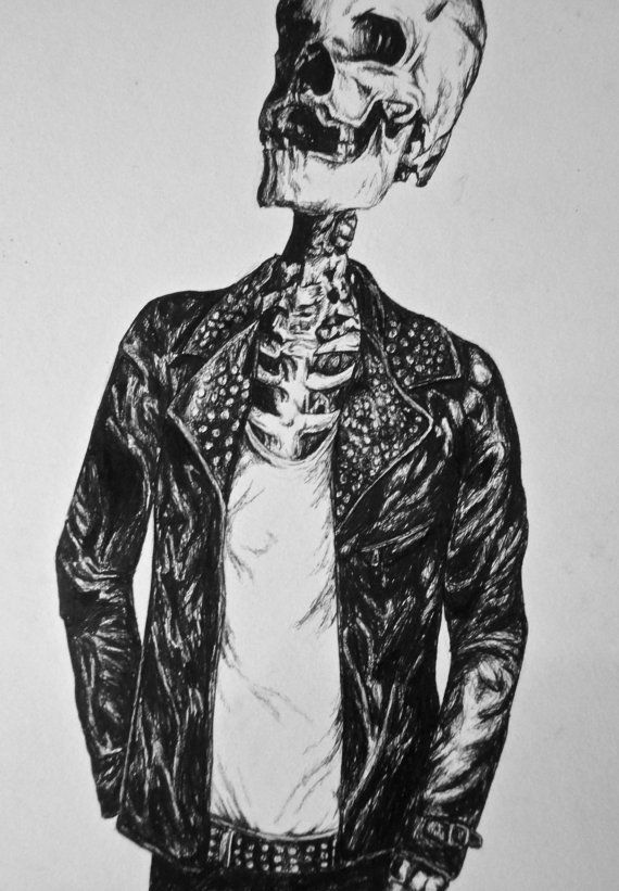 570x821 skeleton biker leather jacket ink drawing - Leather Jacket Drawing