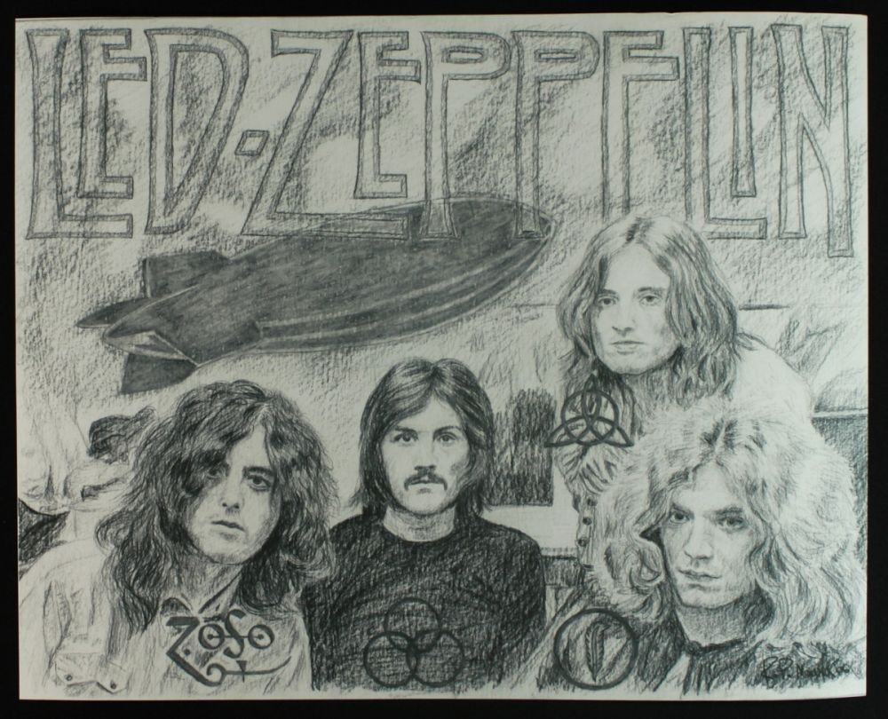 1000x810 led zeppelin charcoal drawing art lithograph - Led Zeppelin Drawings
