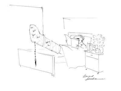 400x300 man in hospital bed with leg cast signed with pen on chain - Leg Cast Drawing