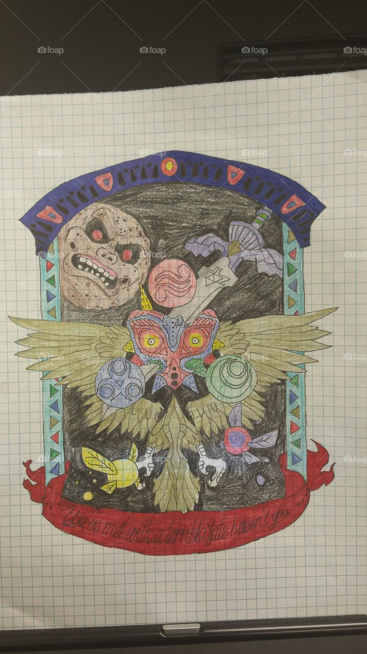 720x1280 Drawing Of Majora's Mask From The Video Game Legend - Legend Of Zelda Drawing