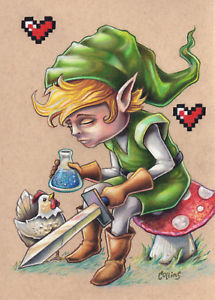 215x300 Legend Of Zelda Link Drawing Pop Game Art Painting Print Bryan - Legend Of Zelda Link Drawing