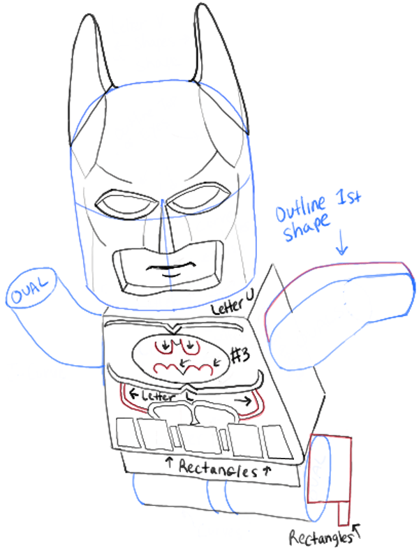 600x788 How To Draw Lego Batman Minifigure With Easy Step - Lego Batman Drawing