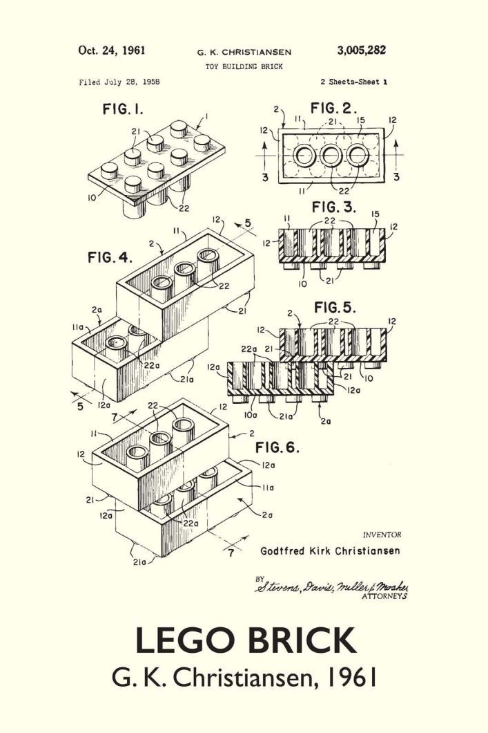 707x1060 Lego Brick Patent Art Print - Lego Brick Drawing