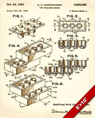 320x400 Vintage Lego Toy Brick Patent Technical Drawing Art Real Canvas - Lego Brick Drawing