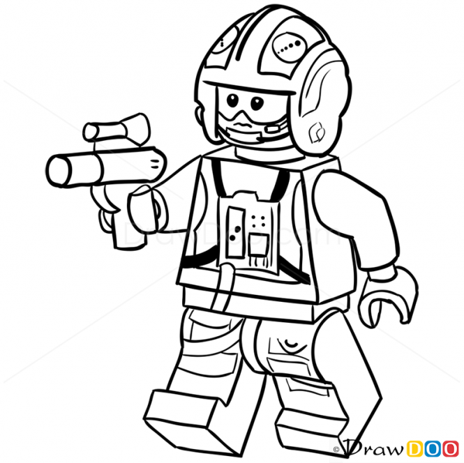 665x664 How To Draw X Wing Pilot, Lego Starwars - Lego Star Wars Drawing