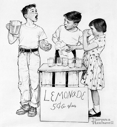 462x500 lemonade stand, norman rockwell, pencil on paper norman - Lemonade Stand Drawing