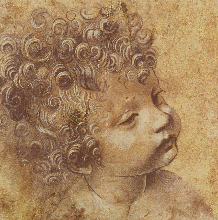 891x900 Study Of A Child's Head Drawing - Leonardo Da Vinci Drawings
