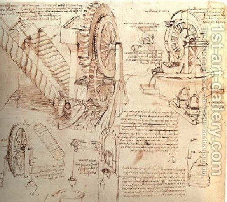 448x399 Drawings Of Water Lifting Devices Painting - Leonardo Da Vinci Drawings