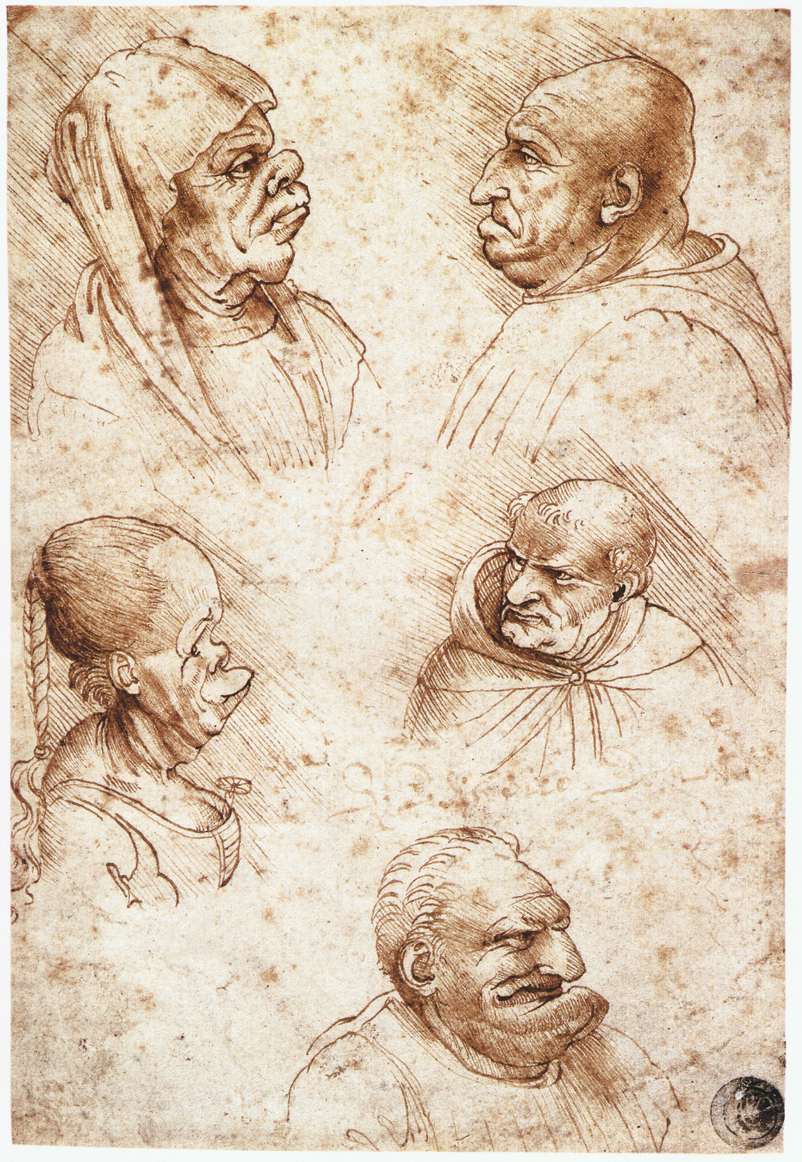 802x1162 leonardo da vinci's bizarre caricatures monster drawings open - Leonardo Drawings