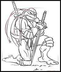 200x237 How To Draw Teenage Mutant Ninja Turtles Cartoon Characters - Leonardo Ninja Turtle Drawing