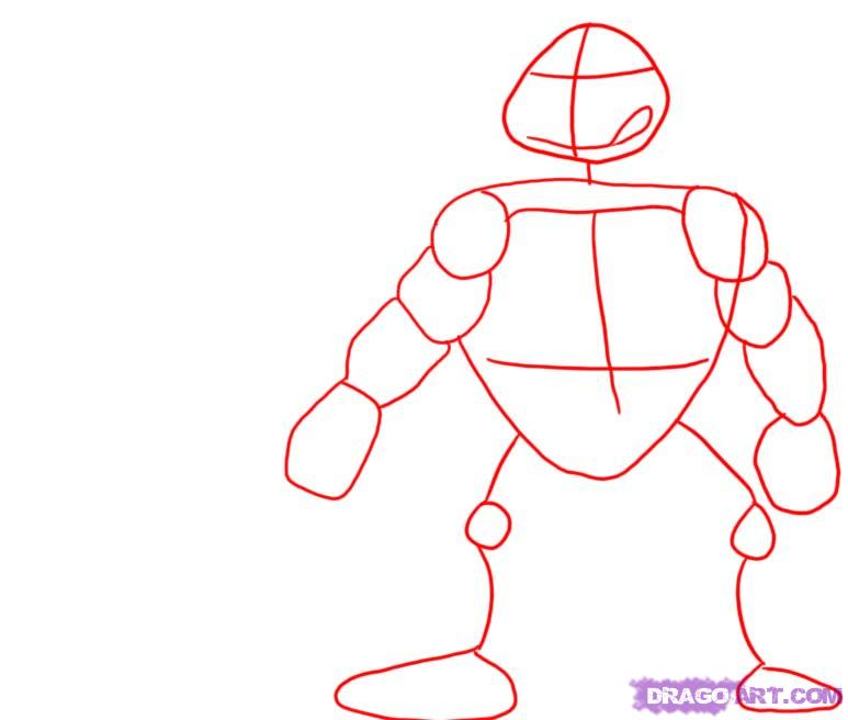 773x656 draw leonardo from teenage mutant ninja turtles, step - Leonardo Ninja Turtle Drawing