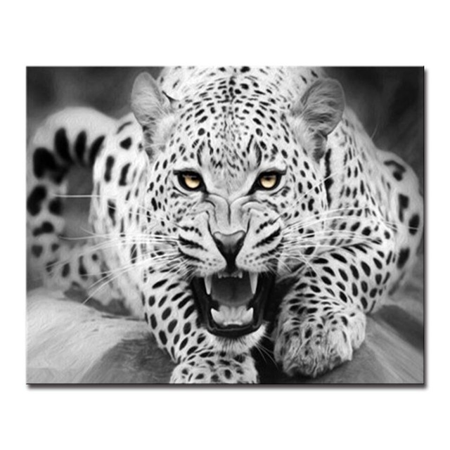640x640 Diy Hand Paint Oil Painting - Leopard Black And White Drawing
