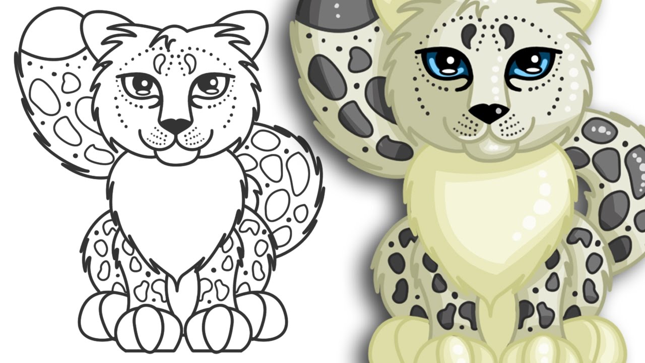 1280x720 how to draw a snow leopard cute and easy step - Leopard Cartoon Drawing
