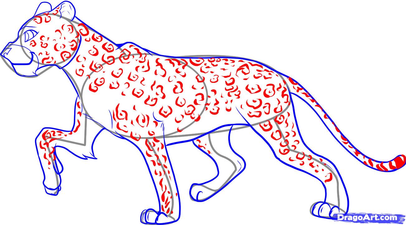 1302x723 Step How To Draw Cartoon Leopard - Leopard Cartoon Drawing