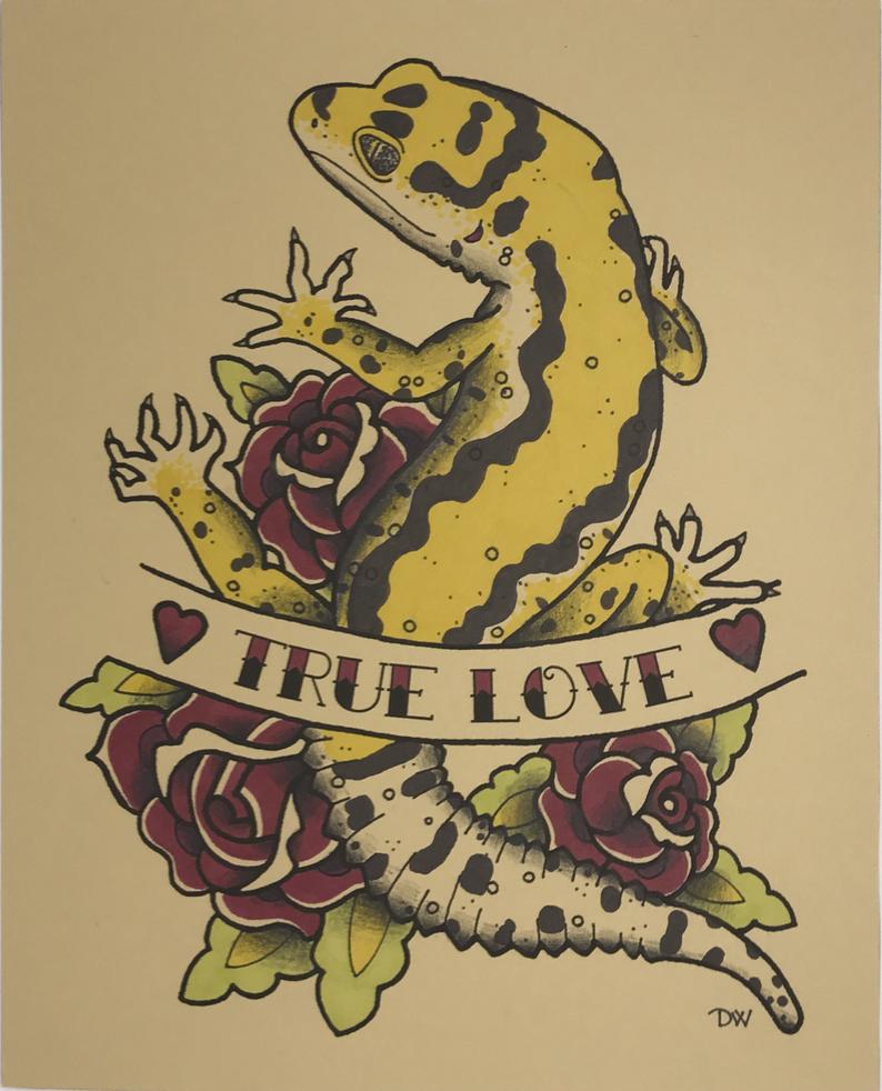 794x982 Leopard Gecko True Love Lizard Art Traditional Tattoo Etsy - Leopard Gecko Drawing