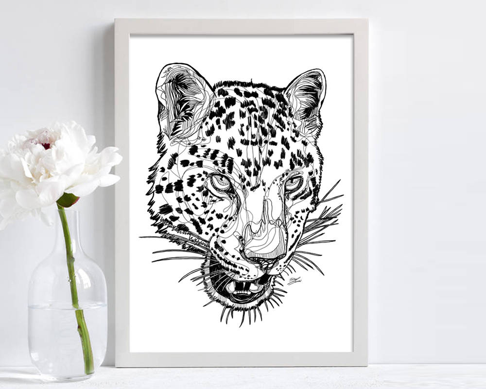1000x800 Leopard Head Line Drawing Black And White Abstract Etsy - Leopard Head Drawing