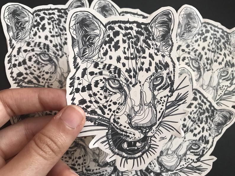 794x596 Leopard Sticker Linedrawing Laptop Decal Notebook Sticker Etsy - Leopard Head Drawing