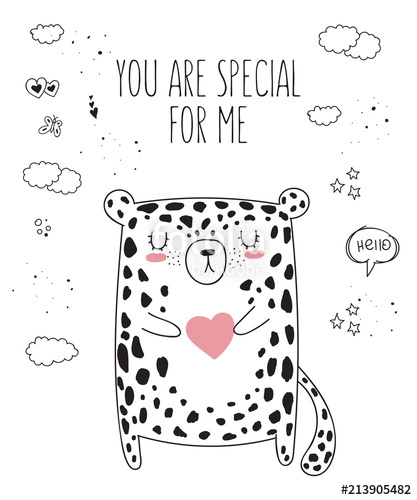 417x500 Vector Line Drawing Leopard With Slogan About Friend Doodle - Leopard Line Drawing