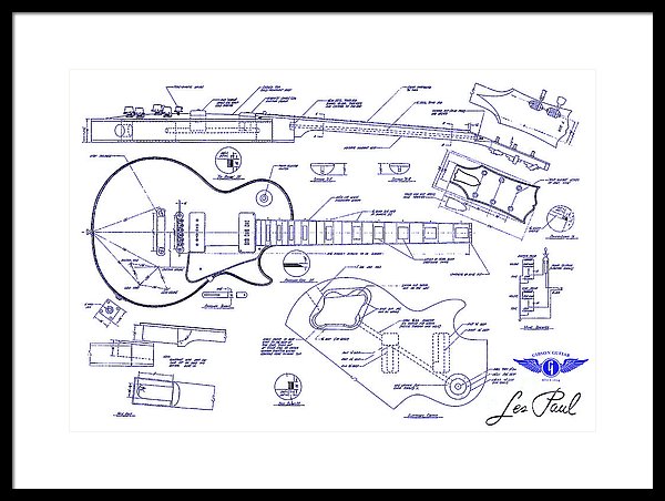 600x452 gibson les paul blueprint drawing framed print - Les Paul Drawing