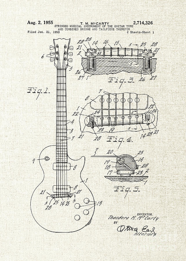 642x900 mccarty gibson les paul guitar patent print gibson guitar - Les Paul Drawing