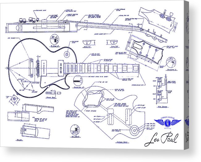 651x524 gibson les paul blueprint drawing acrylic print - Les Paul Drawing