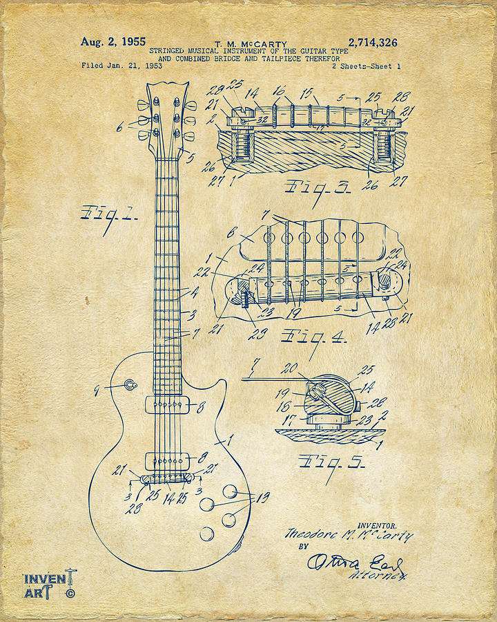 720x900 mccarty gibson les paul guitar patent artwork vintage - Les Paul Guitar Drawing