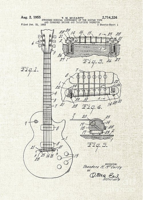 500x700 mccarty gibson les paul guitar patent print gibson guitar - Les Paul Guitar Drawing