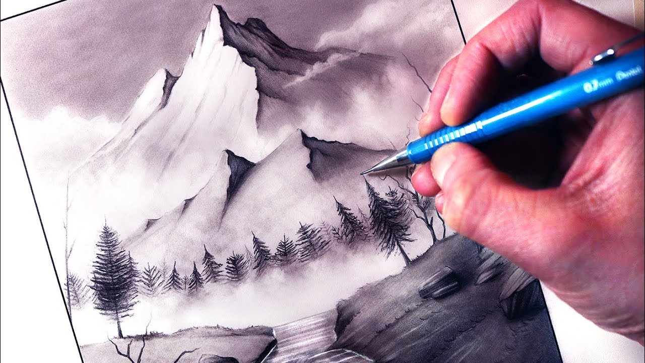 1280x720 How To Draw A Mountain Stream Landscape - Lethalchris Drawing