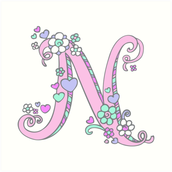 550x550 Letter N Drawing Doodle Monogram Art Art Prints - Letter Art Drawing