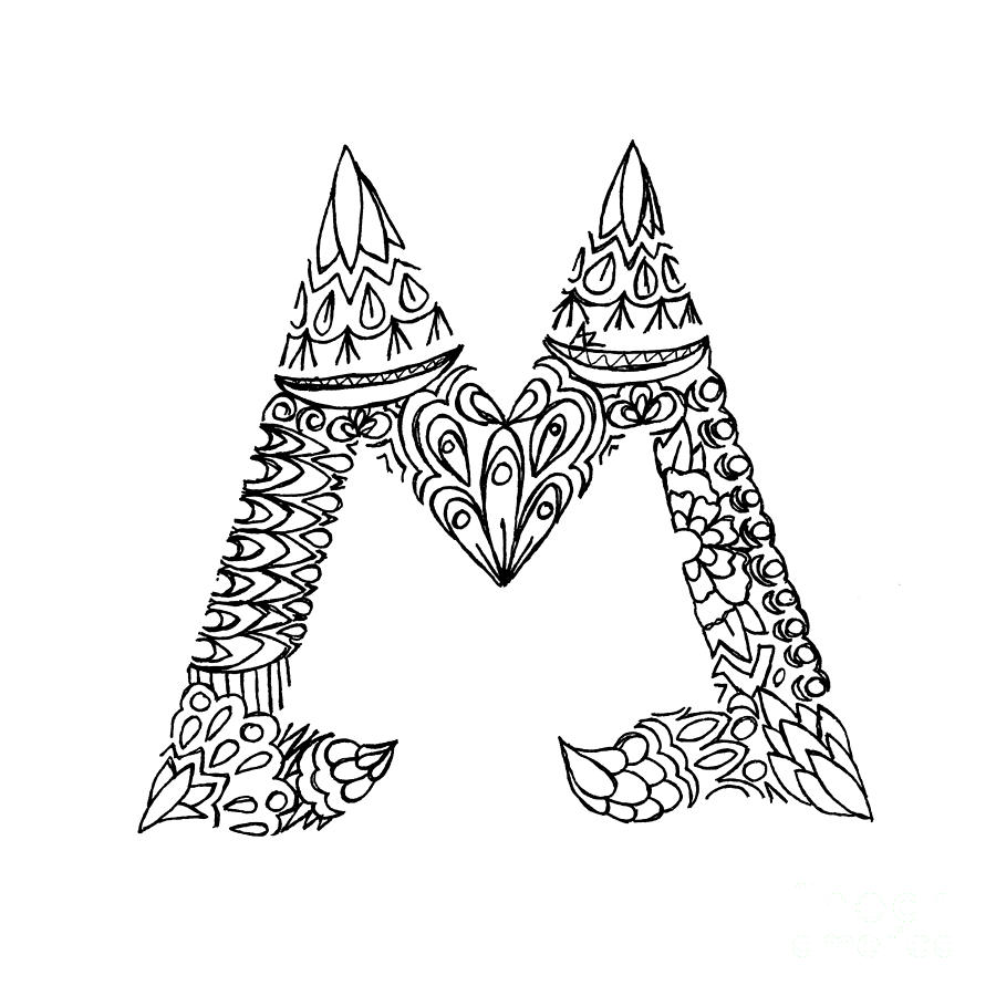 900x900 Patterned Letter M Drawing - Letter Art Drawing