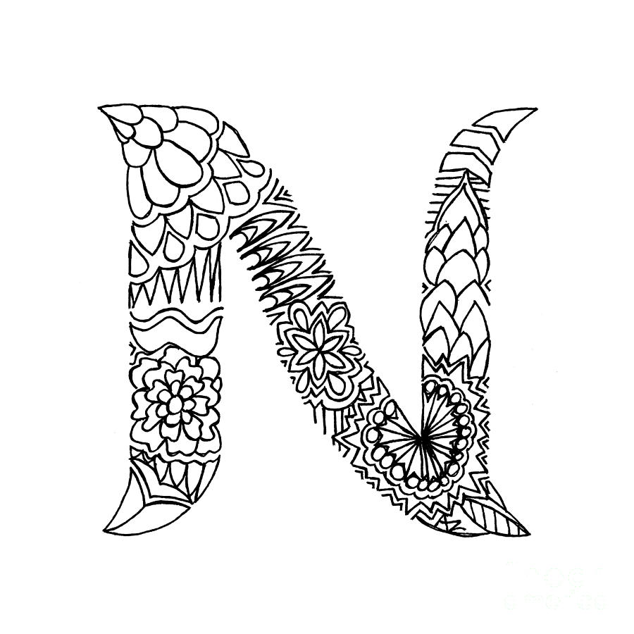 900x900 Patterned Letter N Drawing - Letter Art Drawing